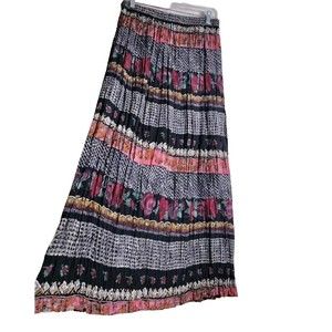 Gypsy Bohemian Midi Skirt Multicolor A-Line Pleated Vintage Rayon Retro …